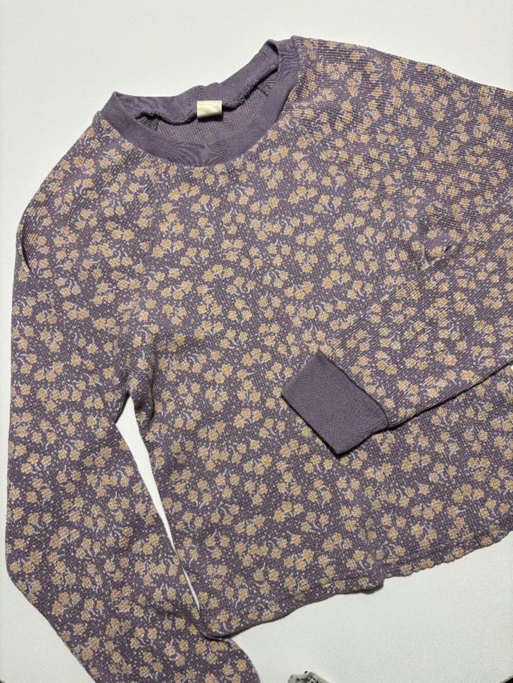 PAC Purple & Orange Floral Waffle Knit Cotton Long Sleeve